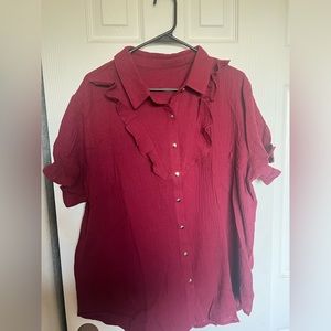 Western core red button down